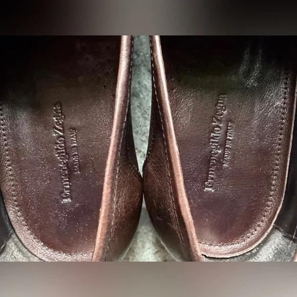 Ermenegildo Zegna Light Brown Leather Flex Loafer Shoe US 10.5 Natural Grain